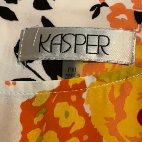 Kasper Top - Blouse Tangerine Yellow Floral PXL 100% Polyester Flair Sleeves - Picture 3 of 10